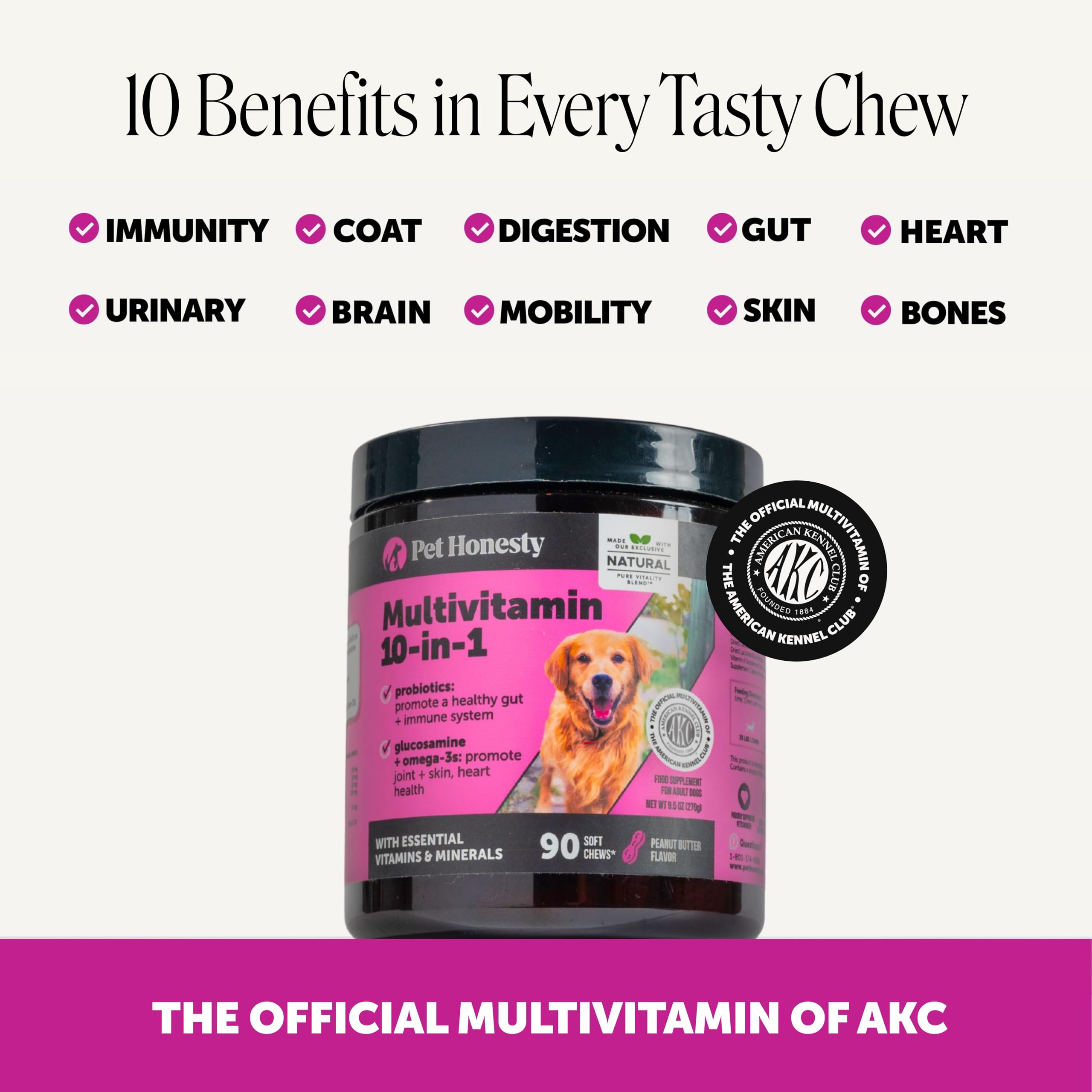 Pet Honesty Vet Recommended 10-in-1 Dog Multivitamin, 90 Ct, Peanut Butter — Amazon image 3