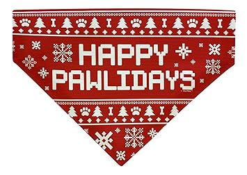 Christmas Gifts for Dogs Happy Pawlidays Christmas Outfit for Dogs ugly Xmas Sweater Themed Small Dog Bandana Scarf for Dogs Bib Pawlidays