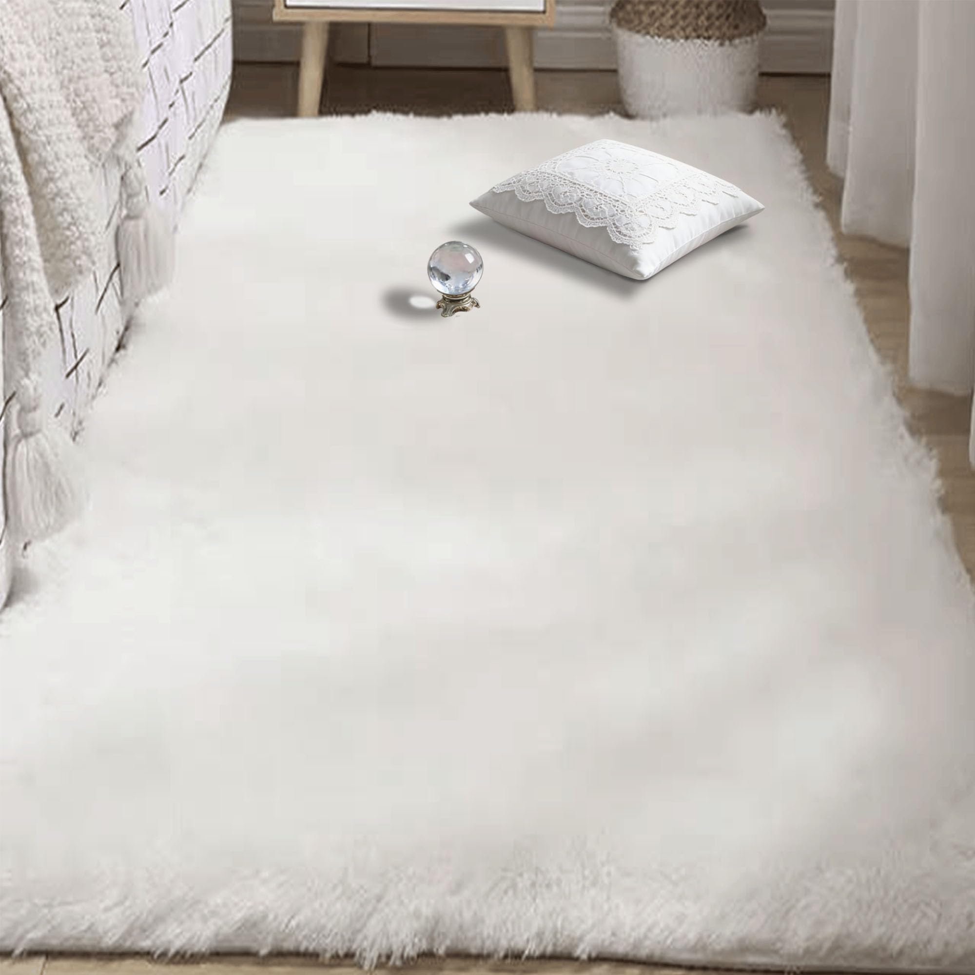 Tapis chambre luxueux et moelleux blanc 140 x 310 cm lavable salon