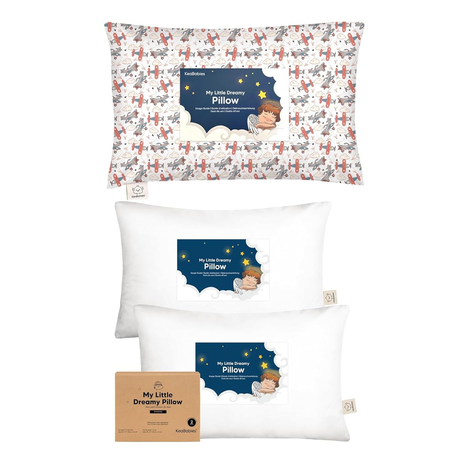 KeaBabies Toddler Pillow with Pillowcase and 2-Pack Toddler Pillow - 13X18 Soft Cotton Toddler Pillows for Sleeping - Toddler Sleeping Pillows, Soft and Comfortable for Boys and Girls