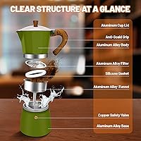 Vista 3 de Cafetera de Espresso de 6 Tazas de Aluminio para Estufa Moka Pot Express Cafetera Percolador Clásica Italiana para Café Mocha para Café Italiano