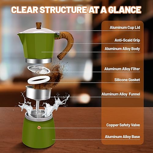 Miniatura 3 de Estufa de aluminio de 6 tazas de café expreso Moka Pot Express Percolator Italiano Classic Mocha Cafetera para café italiano y cubano para preparar