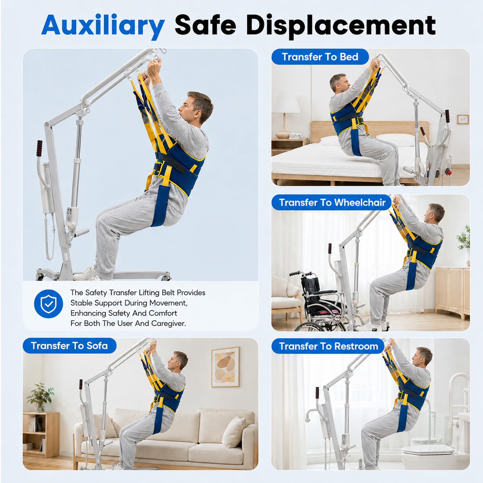 Sangles De Levage Pour Patients, Aide Au Transfert Sangle De Levage Assistée Hauteur Réglable Sur 3 Positions Poids Maximal 230 Kg Compatible Avec La Plupart Des Aides à La Mobilité (M)