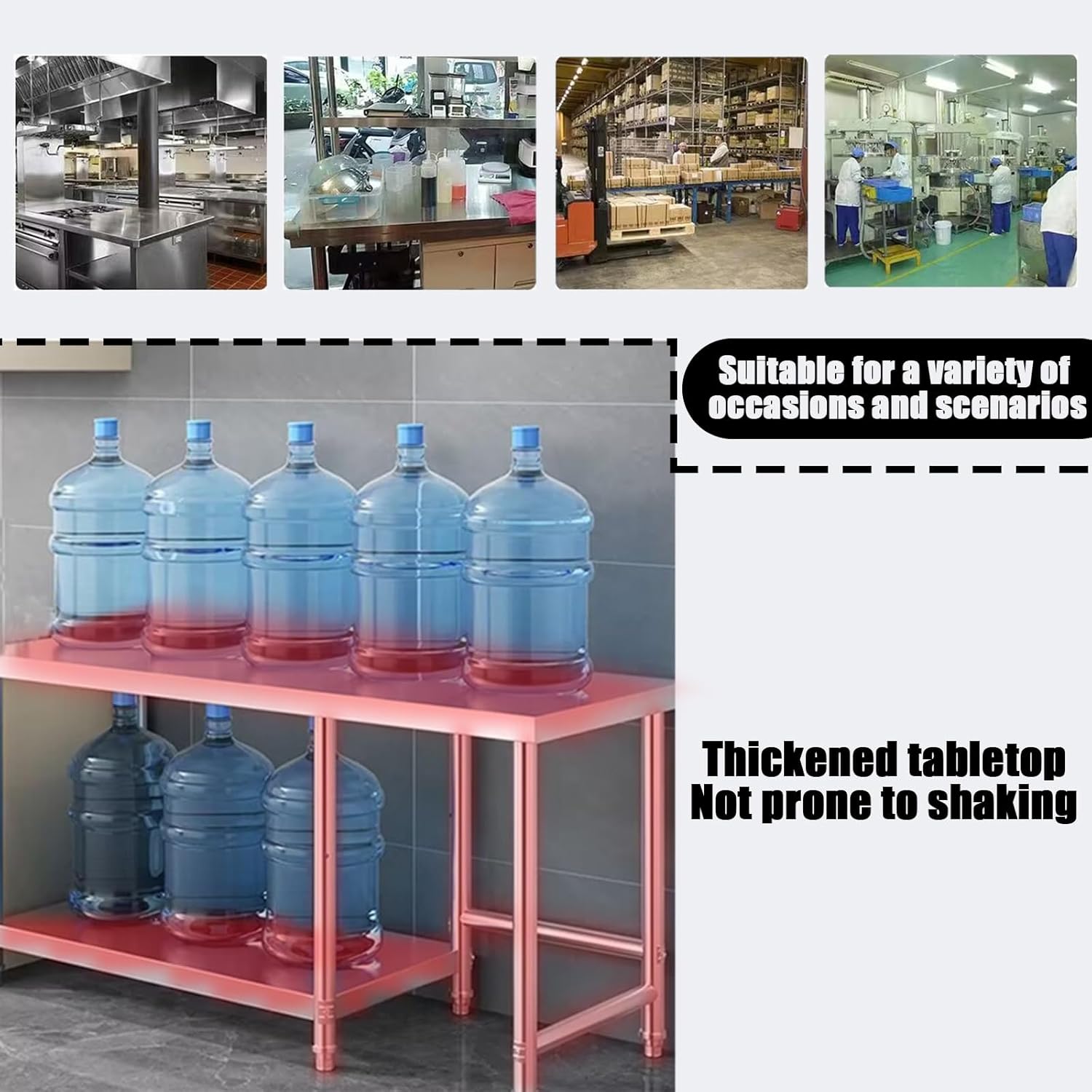 2/3-tier Stainless Steel Work Table with Storage Shelves 80cm H Kitchen/Restaurant Open Workbench Reinforced Crossbeam Beneath Tabletop Adjustable Feet