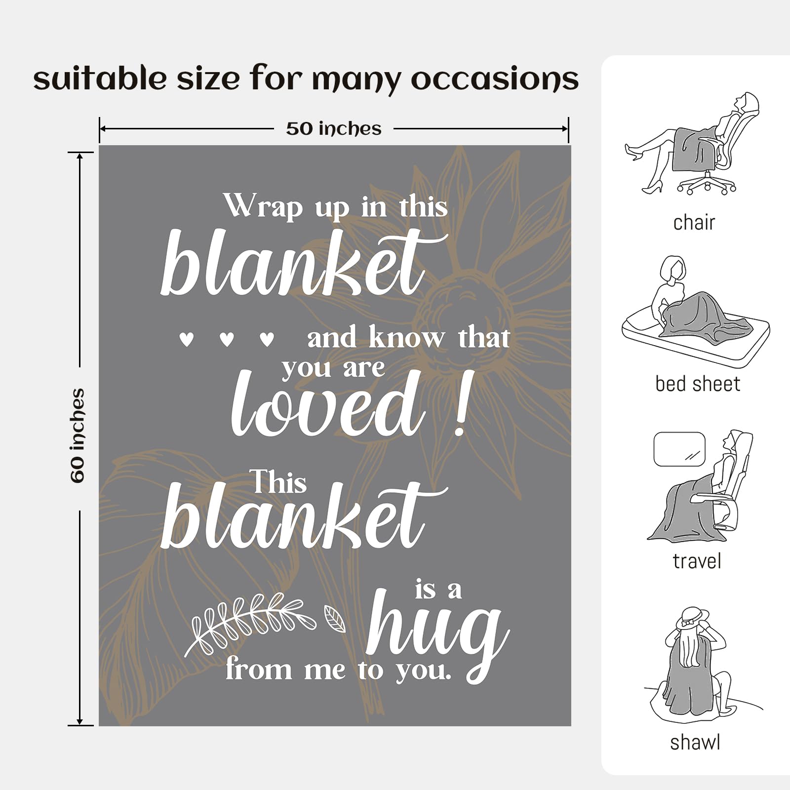 SECOGM Get Well Soon Gifts - Cancer Care & Inspirational Gifts for Women & Men, Hug Blanket 60"x50" (Grey) - Image 4