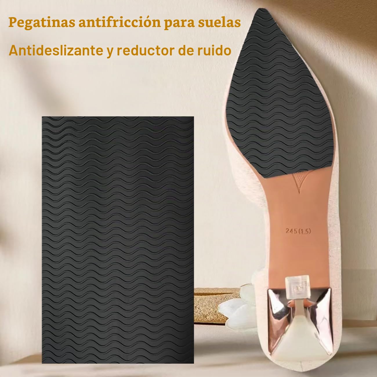 4 protectores para suelas de zapatos, Plantilla Antideslizante, Protectores para Suelas de Zapatos, Reducción de Ruido Antideslizante, Aautoadhesivas, para Suelas de Zapatos, Negro