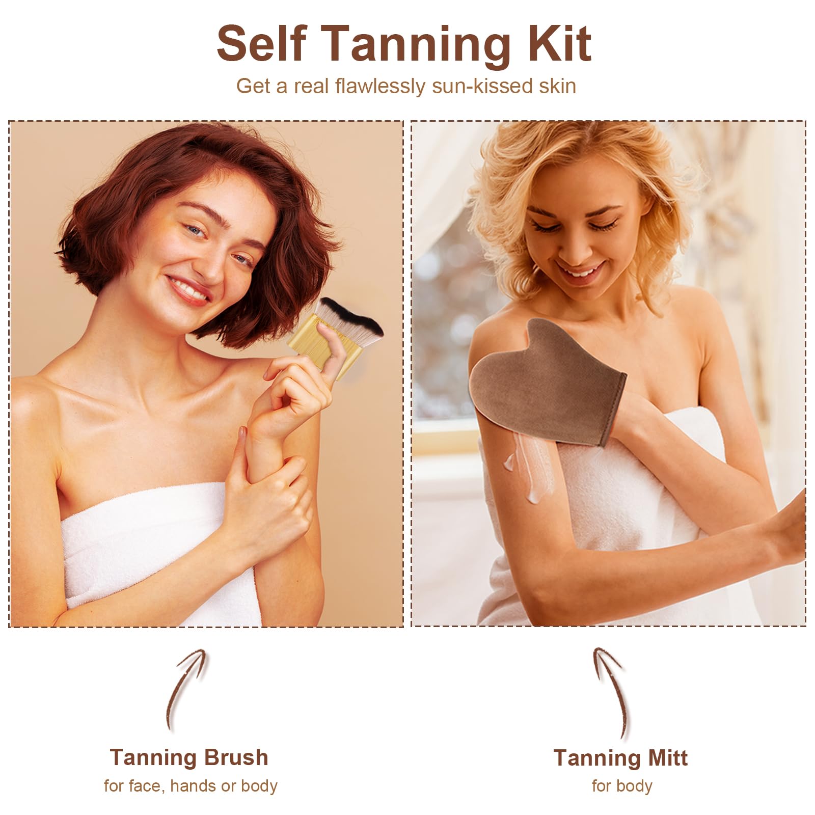 2-in-1 Streak-Free Natural Tanning Mitt and Brush, Reusable Double-Sided Tan Mit Set, Fake Tan Mitt Tanning Glove With Thumb - Image 2