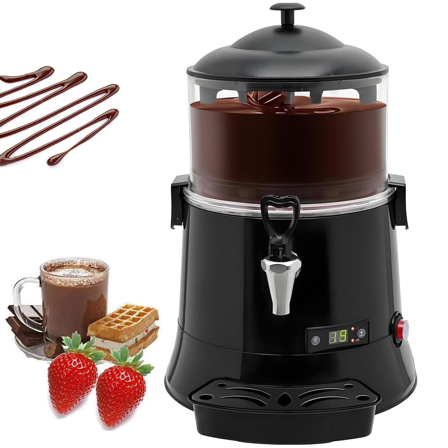 HCZKIUJY Commercial Hot Chocolate Maker with Adjustable Temperature and Stirring Function for Restaurants Bakeries Cafes Family Use (Black 5L)
