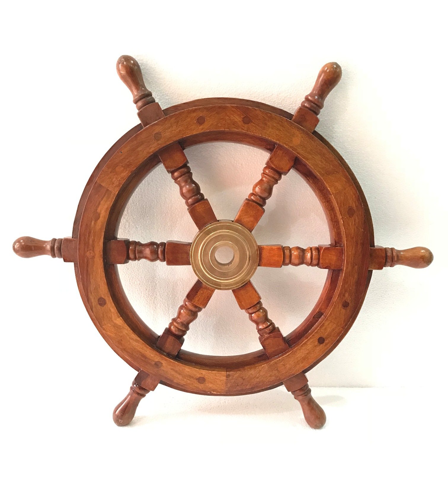 Marine Nautical Store Brown 18" Ship Wheel Wooden Brass Pirate Boat Nautical Wall Home Decor