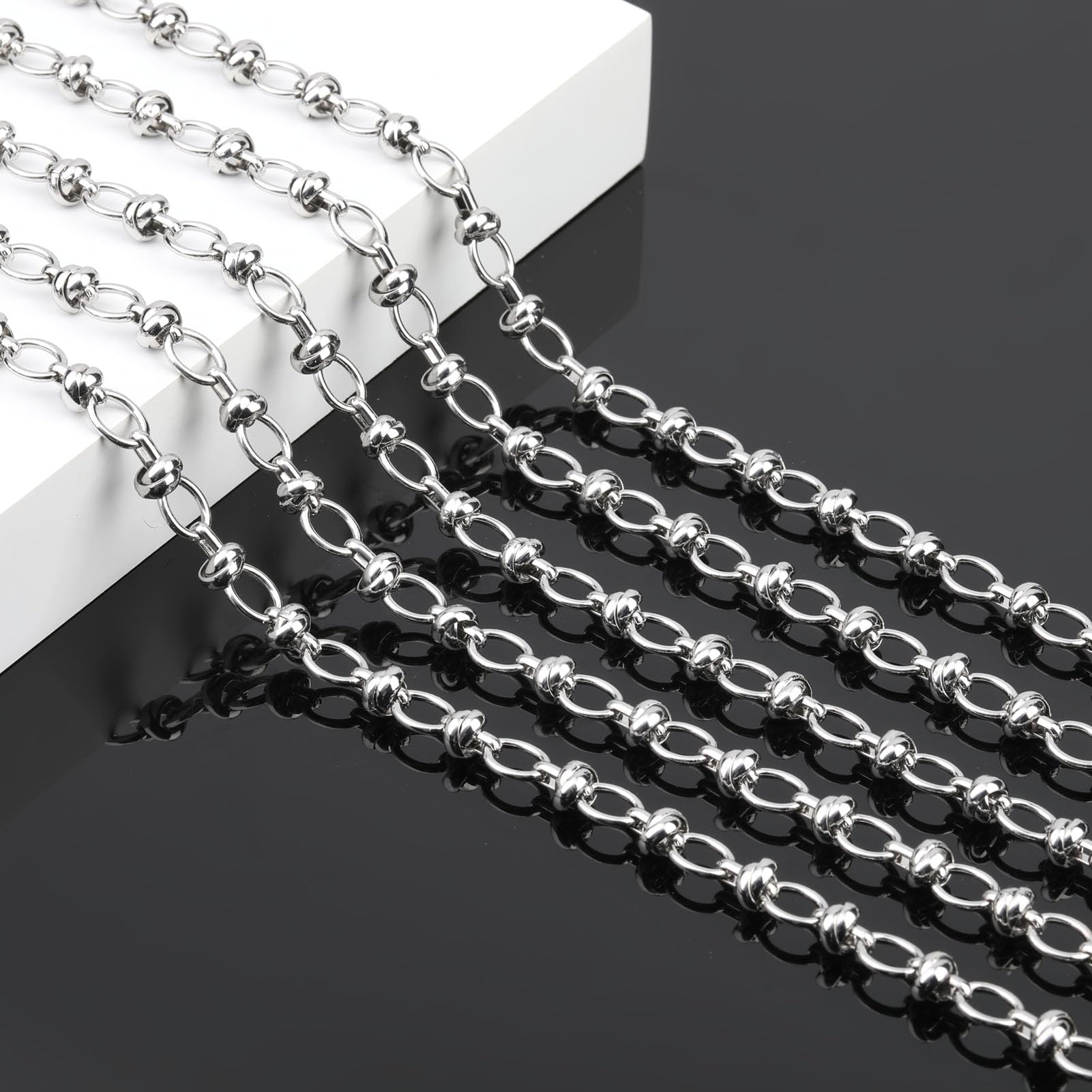 Cadenas de hierro chapadas en plata de 4 m para hacer joyas, cadena de eslabones circulares ovalados, rollo de cadena de cable grueso con hebillas para hombres, joyería de bricolaje, | Cadena de plata gruesa a granel con hebillas para hombre, joyería de b