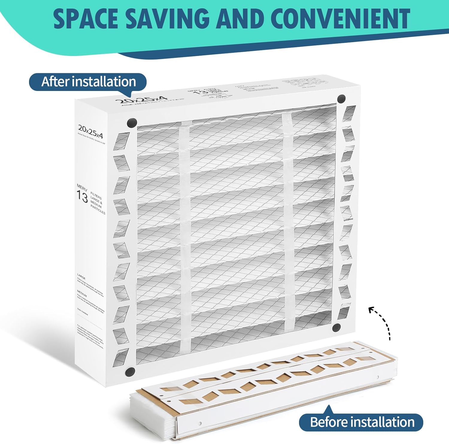 DerBlue 2PACK 20x25x4 AC Furnace Filter Replacement MERV 13 Compatible with Honeywell FC100A1037 Pleated HVAC (Actual Size: 19.94 x 24.88 x 4.38 Inches)