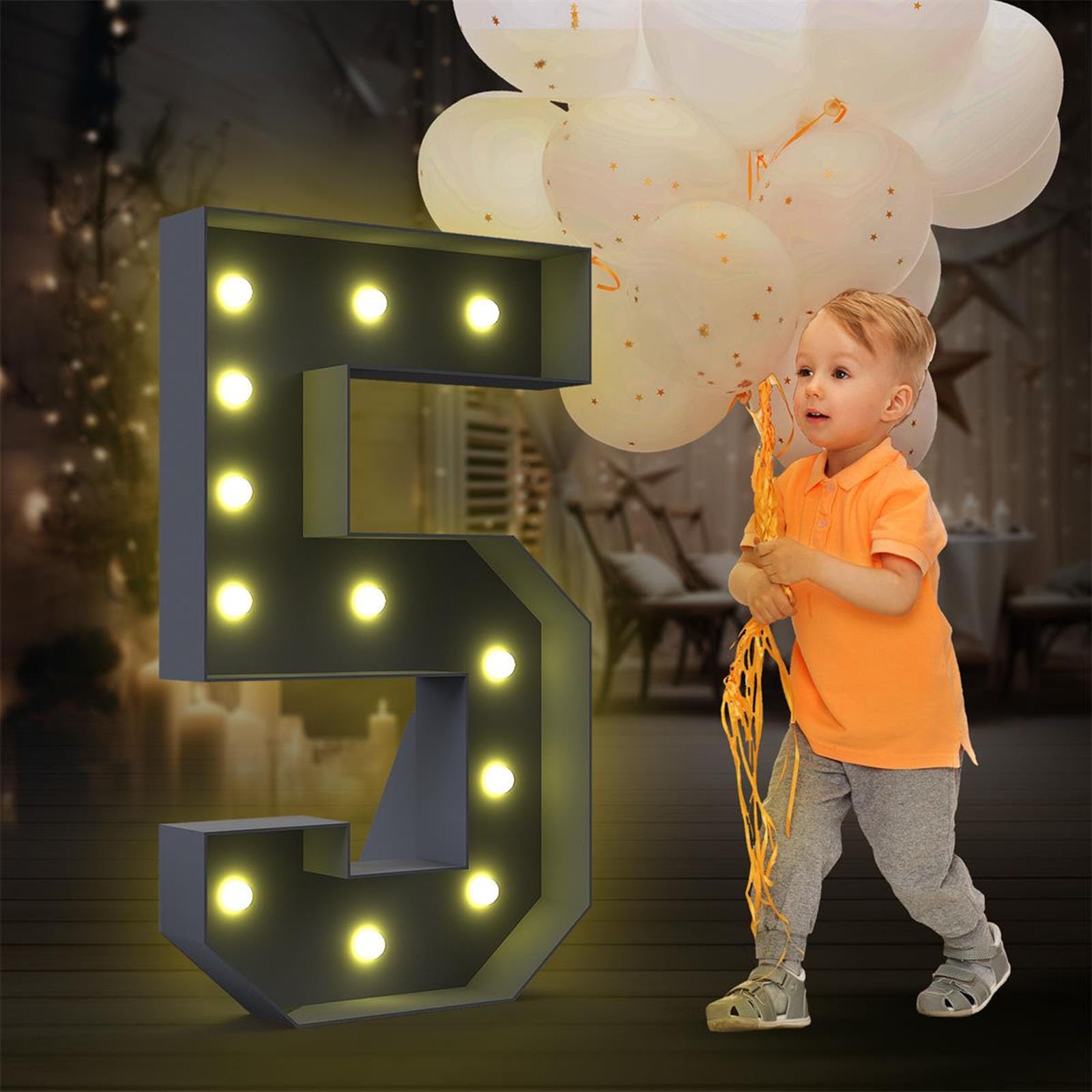 4FT Marquee Light Up Numbers LED Large Lighted Marquee Numbers Pre-Cut Frame Mosaic Numbers for 20th 50th 16nd Birthday Anniversary Wedding Party DIY Decoration ( Color : Black , Size : Number 5 )