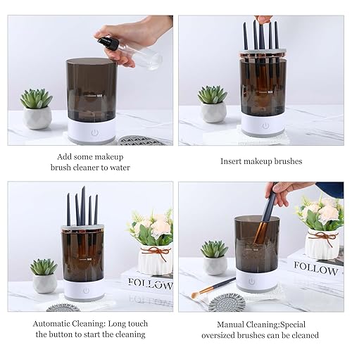 Miniatura 4 de Brushly Pro - Limpiador de brochas de maquillaje, limpiador eléctrico de brochas de maquillaje, limpiador de brochas de maquillaje giratorio