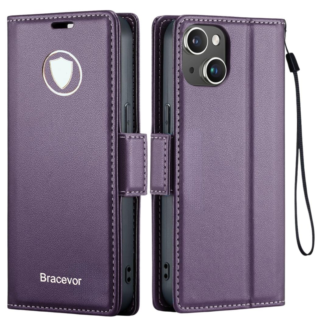 Bracevor Deluxe Leather Flip Cover case for iPhone 14 : Purple | PU Wallet Card Slots | Kickstand | 360 Degree Protection (B0D7QMB2QG) Amazon Price History, Amazon Price Tracker