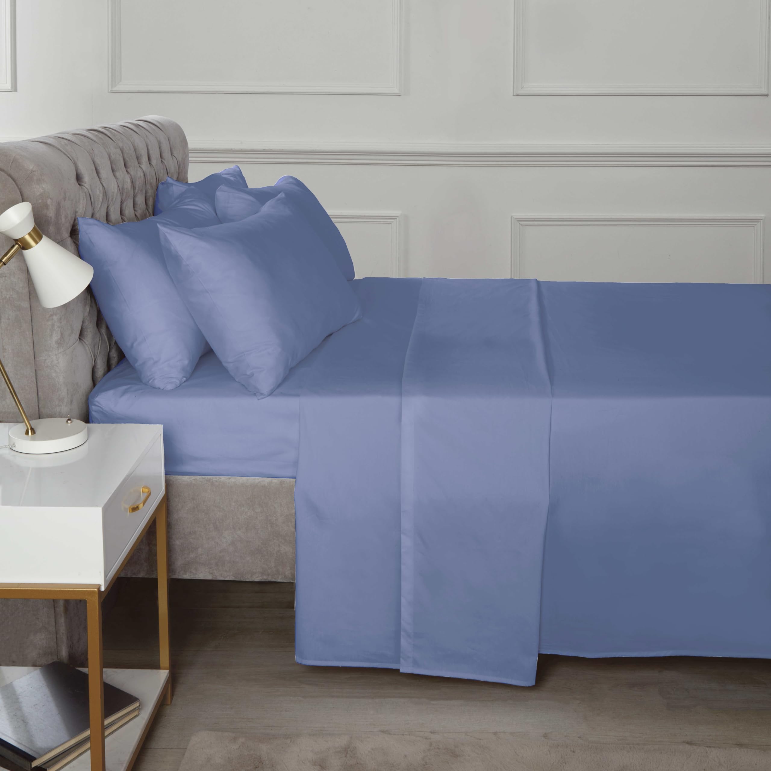 Rapport Home 16" Deep Flat Sheet 180TC Percale Sheet (Blue, Super King)