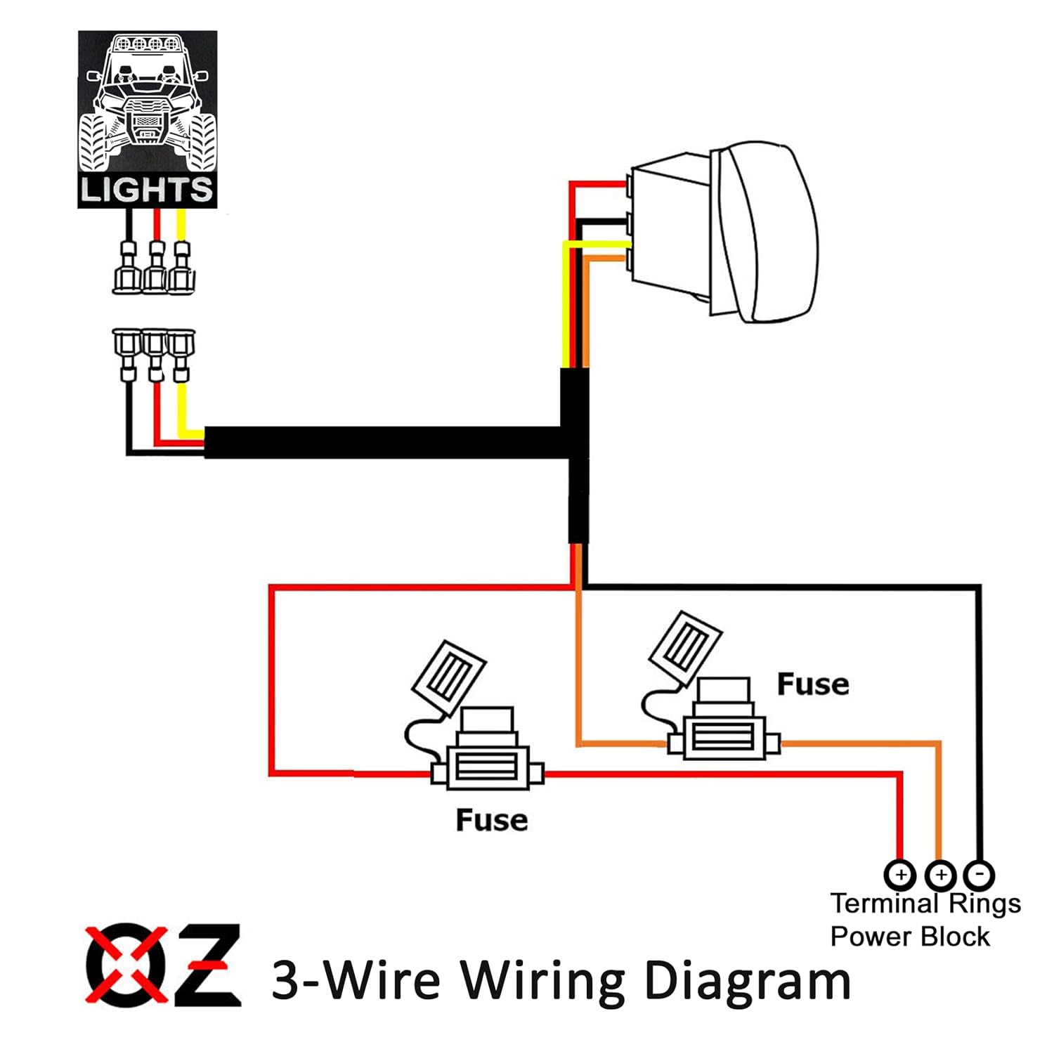 OZ-USA Plug-and-Play Power Distribution Block 3-Wire Harness with Light Bar On/Off Rocker Switch for Dual Function LED Lights Compatible with Can-Am Maverick X3 Defender Commander 2018–2026