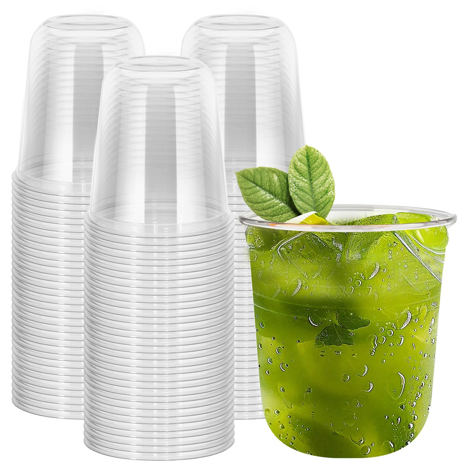 LIANGYUNZE 120 Pcs Disposable Stemless Clear Plastic Cups 12OZ NATURAL Arc Plant Based wine glasses For Parties Weddings Birthdays Cocktail BPA Free
