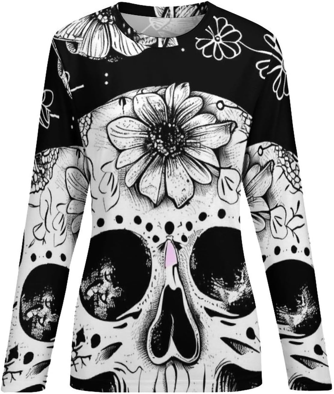 Dead Sugar Skull Women's Pajama Top Sleepwear Pajamas Sleep T-Shirt Long Sleeve Shirt Crewneck Tee