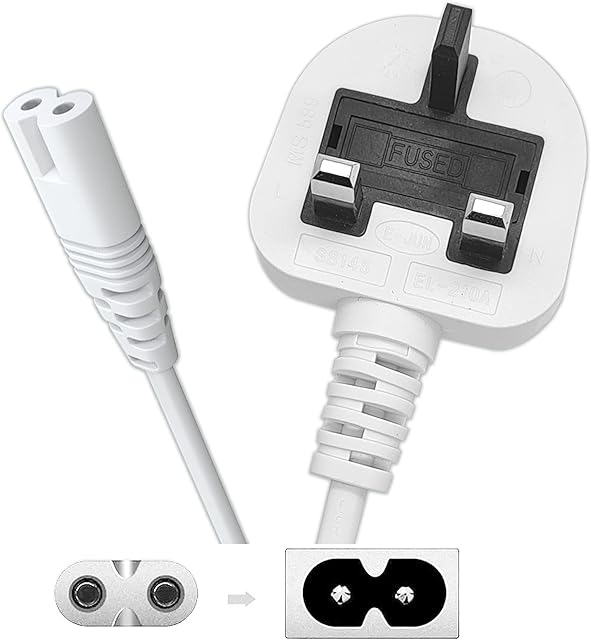 SHAFI® 3-Meter Figure 8 Power Lead - Certified 2-Pin IEC-C7 to 3-Pin Plug UK 3A Fuse 0.75mm² - AC Mains Power Adapter Charger Cord - TV Cable Compatible for Samsung LG Sony PlayStation PS5 - 3M