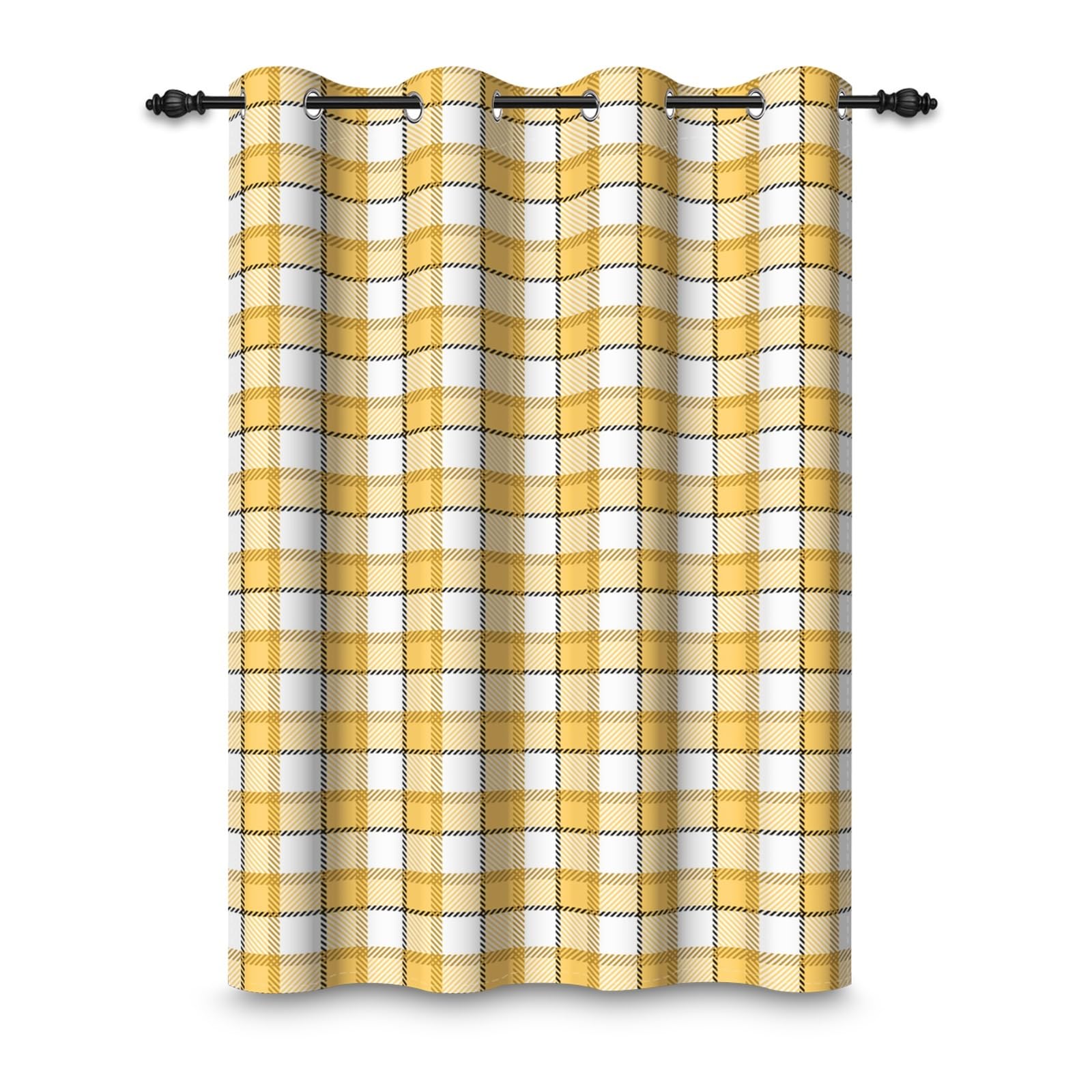 ggaimwf 42"x 63" Plaid Eyelet Curtain Yellow White Check Retro Gingham Rustic Farmhouse Style Thermal Grommet Room Dividers Blackout Window Drapes for Bedroom Cafe Kitchen Living Room,1-Single Panel