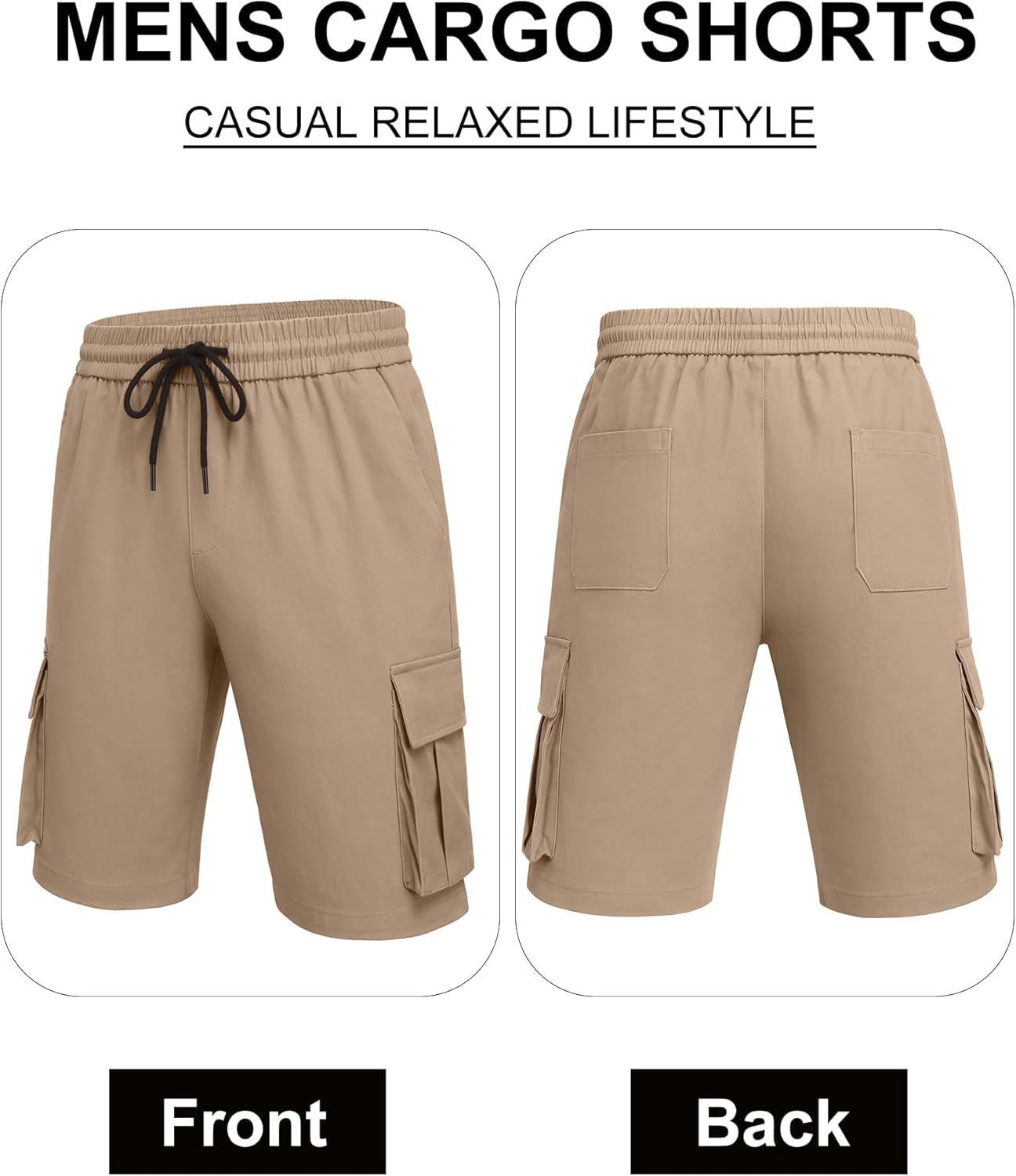 COOFANDY Men's Cargo Shorts Casual Cotton Drawstring Short Elastic Waist Work Shorts with Multi Pockets - Image 3