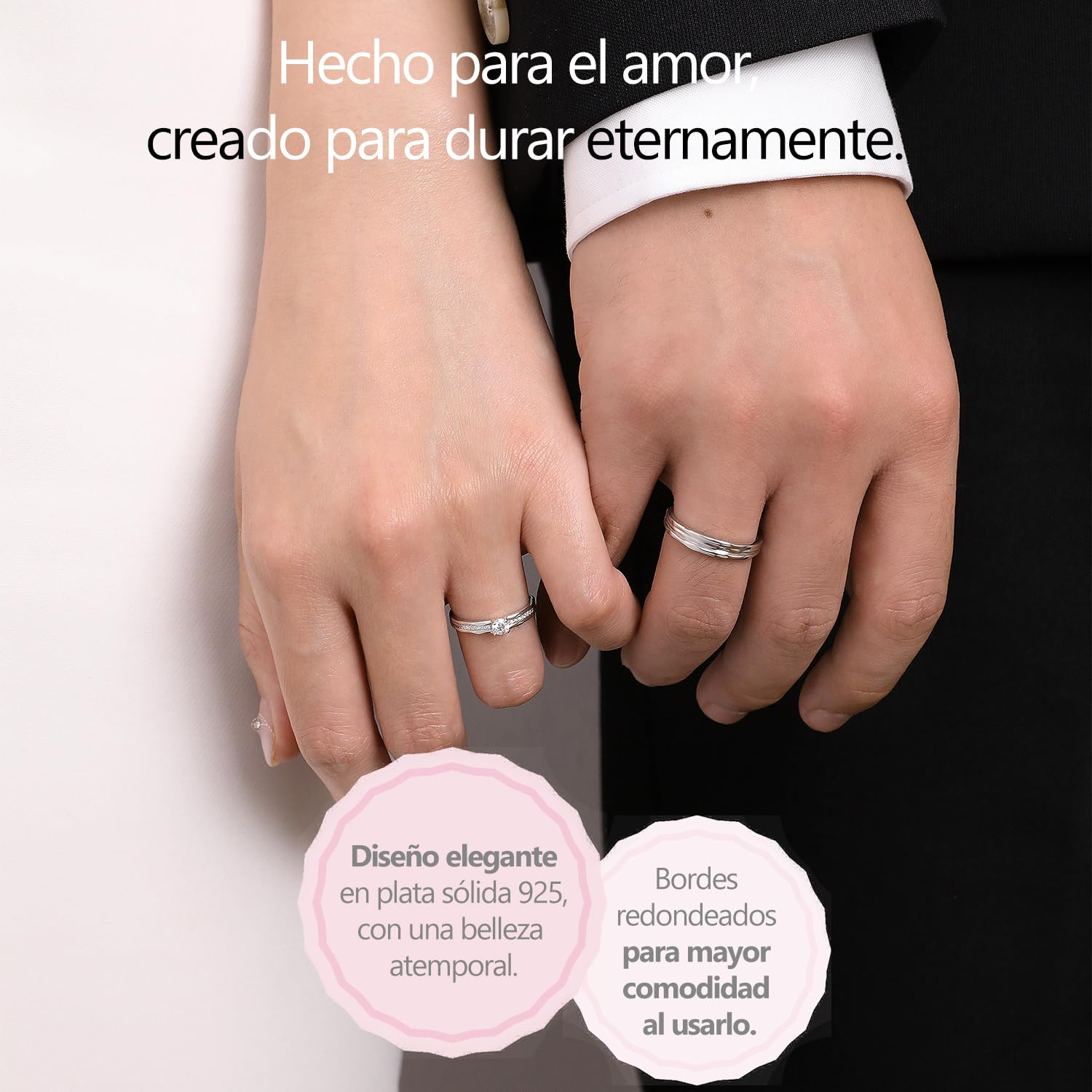 Meissa 925 Anillo Plata Boda Ancha para Hombres Anillo de Diamantes para Mujeres Emparejan Anillos de Promesa Tamaño Ajustable Anillo de Pareja Set Regalo Aniversario