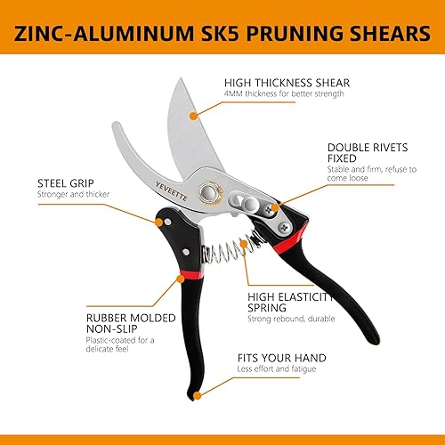Miniatura 3 de Tijeras de podar, tijeras de jardín profesionales de 8.5 pulgadas, cortasetos de acero SK5, tijeras de jardín de mano, tijeras de jardín