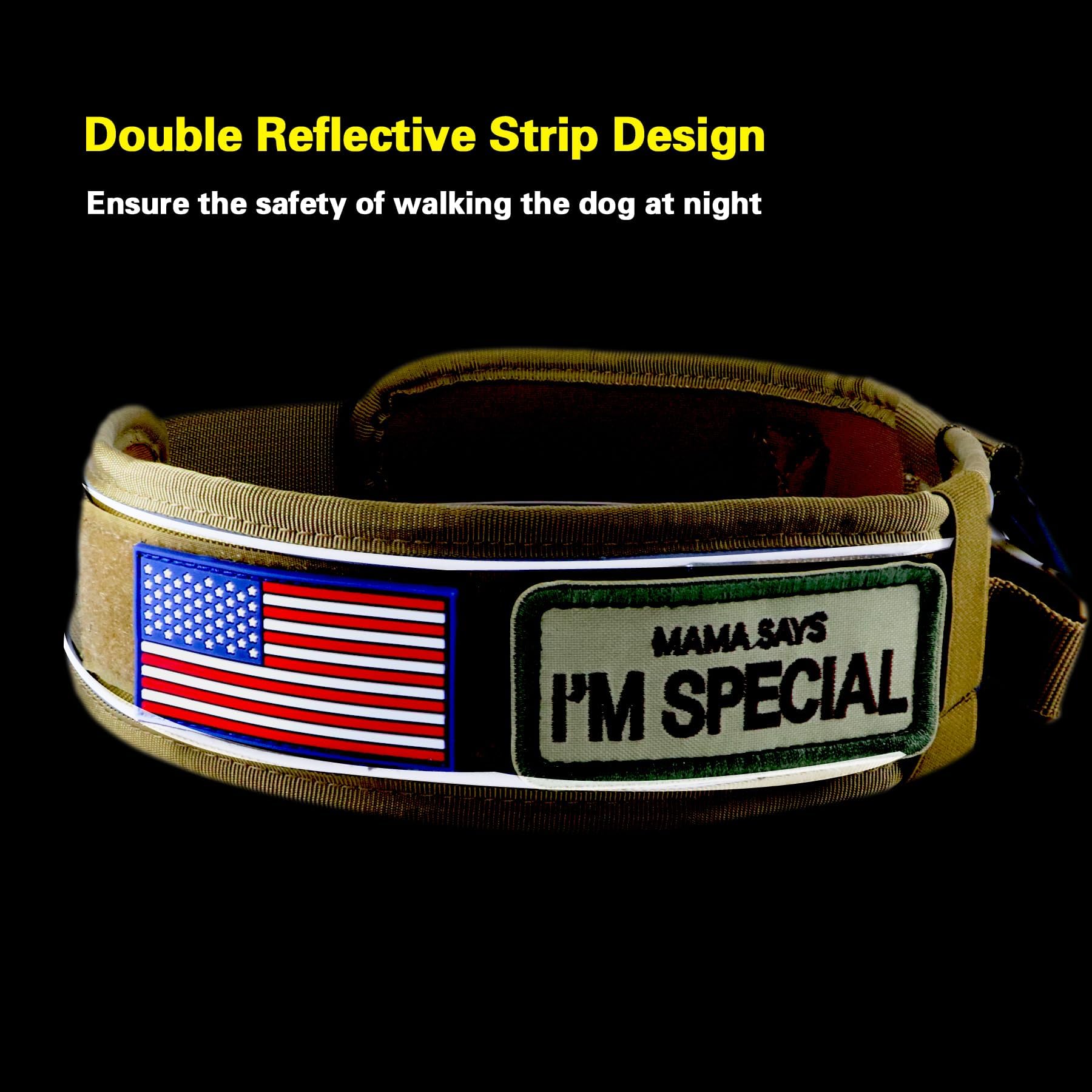 Collar táctico para perro de 2.6 pulgadas de ancho con mango de control, collar militar resistente con hebilla de metal fuerte, collar reflectante de entrenamiento para perros medianos y