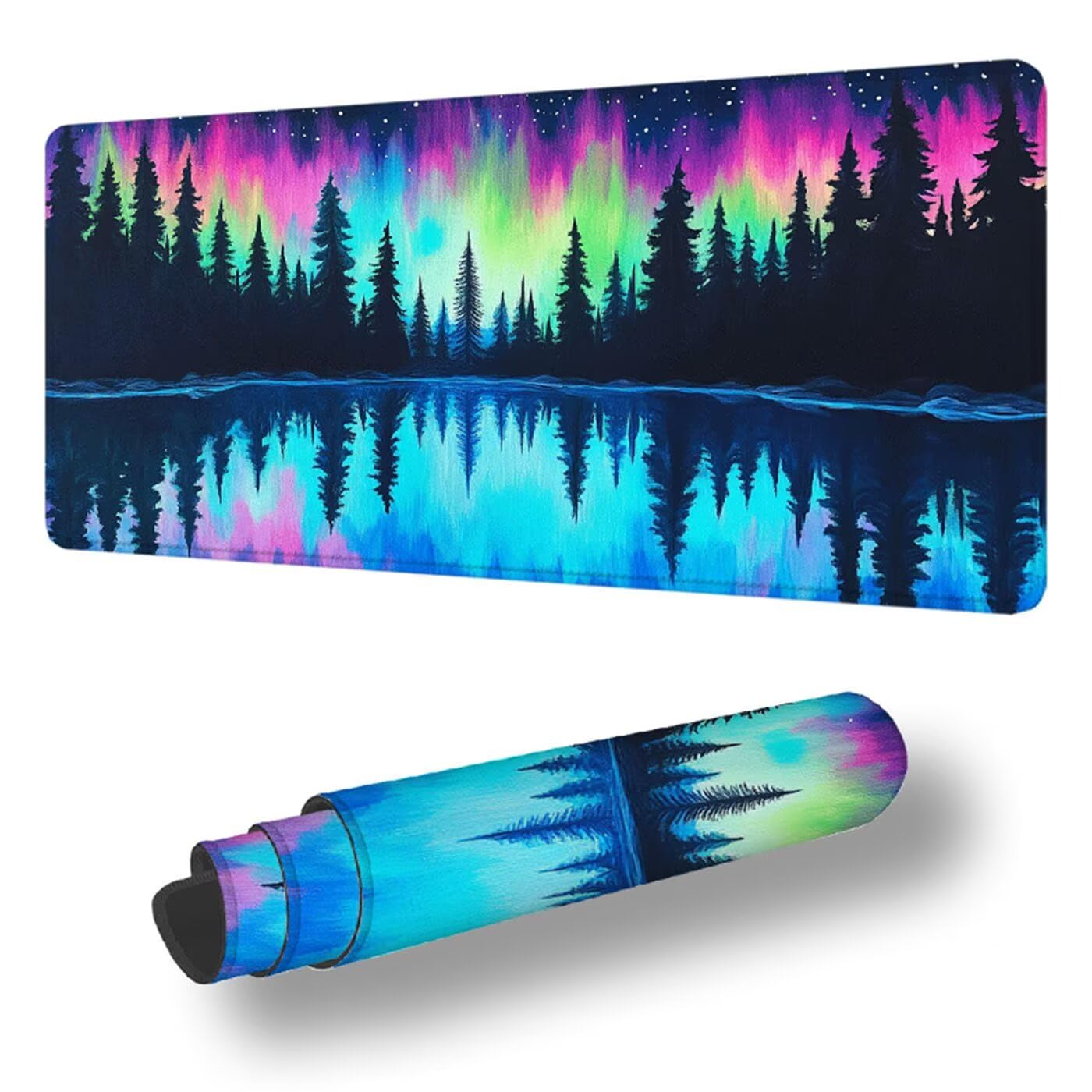 Podkładka pod mysz do gier zorza polarna podkładka pod mysz XXL 1400 x 600 x 3 mm podkładka pod mysz na biurko podkładka pod mysz nad jeziorem z antypoślizgową gumową podstawą Wodoodporna zszyte