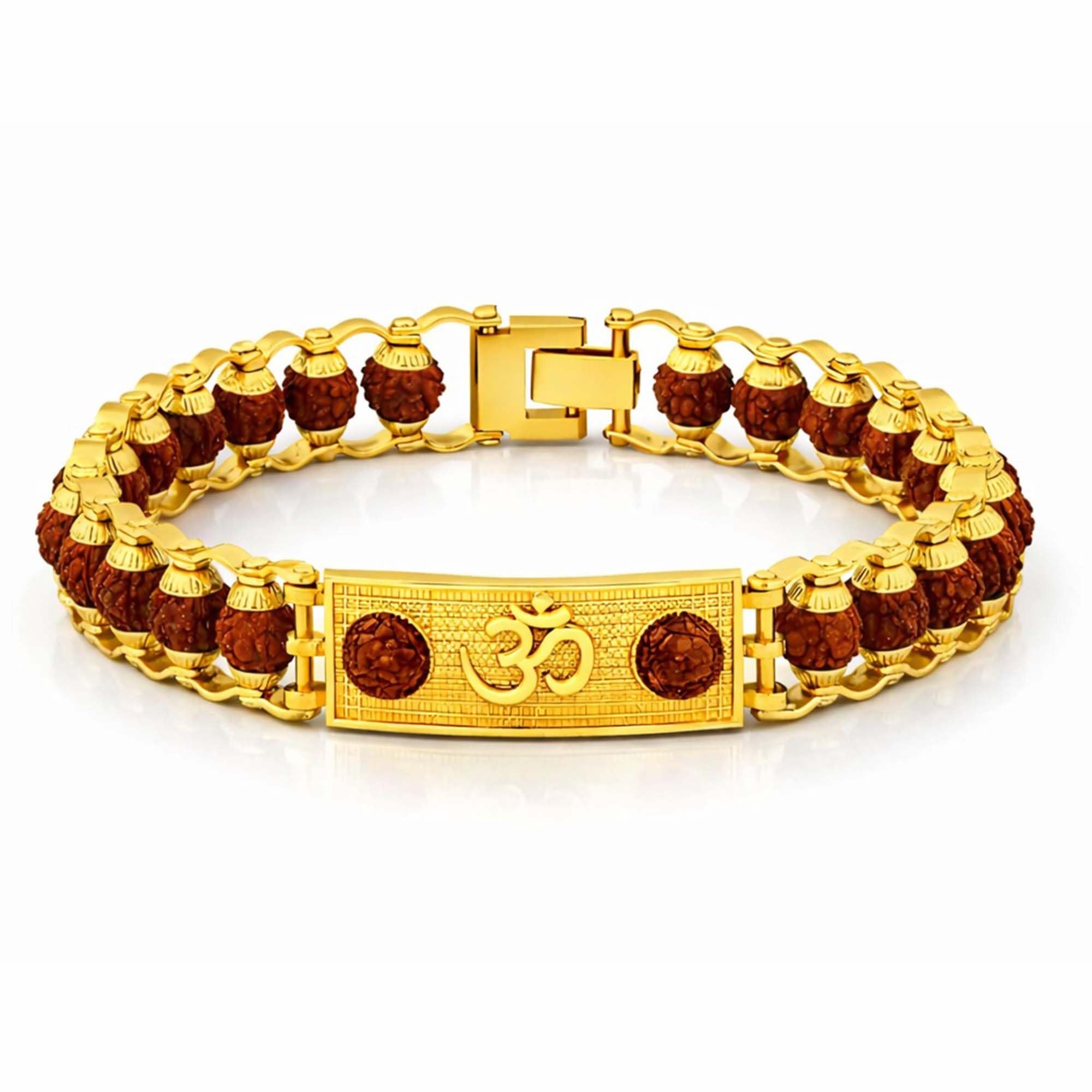 EiVAA Golden -Plated Rudraksha Bracelet for Men & Women | Spiritual Wristwear with Natural Rudraksha Beads | Adjustable Traditional Hindu Bracelet