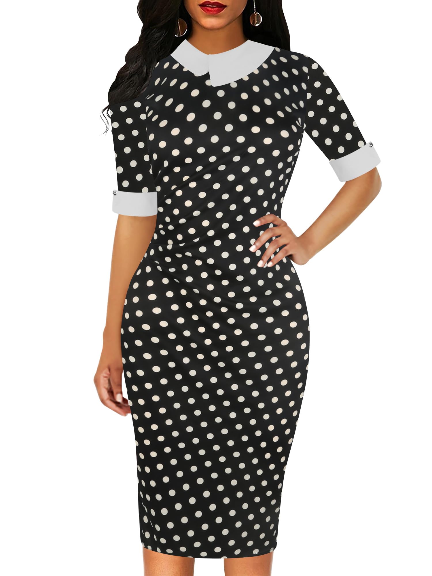 oxiuly Womens Retro Bodycon Knee-Length Formal Office Dresses Work Pencil Dress OX276