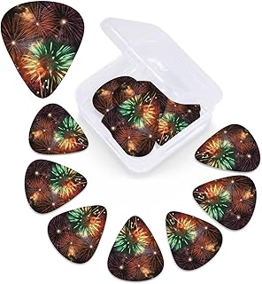 Splendid fireworks Print Guitar Picks 12 Pack Guitar Plectrums with Storage Box Bass Picks For Acoustic Guitar Bass Electric Ukulele Includes 0.46mm, 0.71mm, 0.96mm