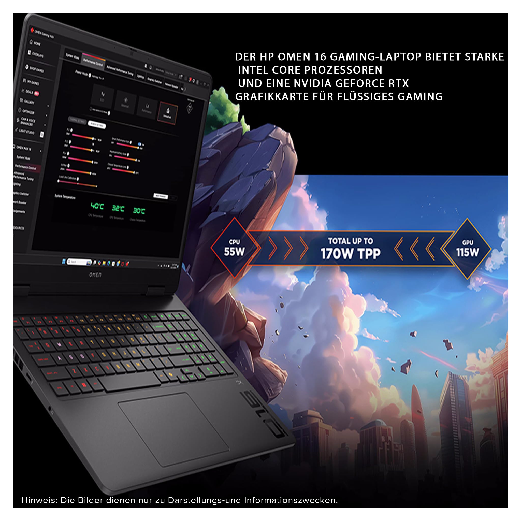 HP Omen 16 Gaming Laptop, AMD Ryzen 9 8940HX, 64 GB DDR5 RAM, 1 TB PCIe SSD, 16" FHD (1920x1200) IPS 144Hz Display, Nvidia Geforce RTX 5070, Deutsches Tastatur, Windows 11 Pro, Shadow Black