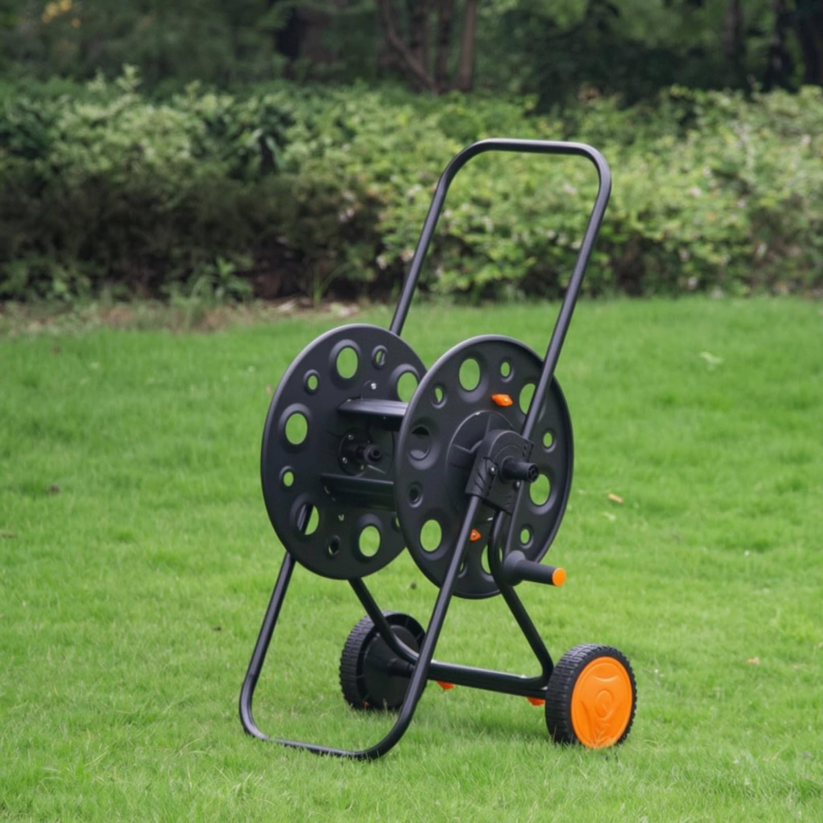 Baoblaze Avvolgitubo da Giardino Carrello Tubo in Metallo Carrello Avvolgitubo Organizzatore Bobina con Manico E Ruote per Riordino Tubo E Movimentazione Facile 100 M Adatto per Giardino