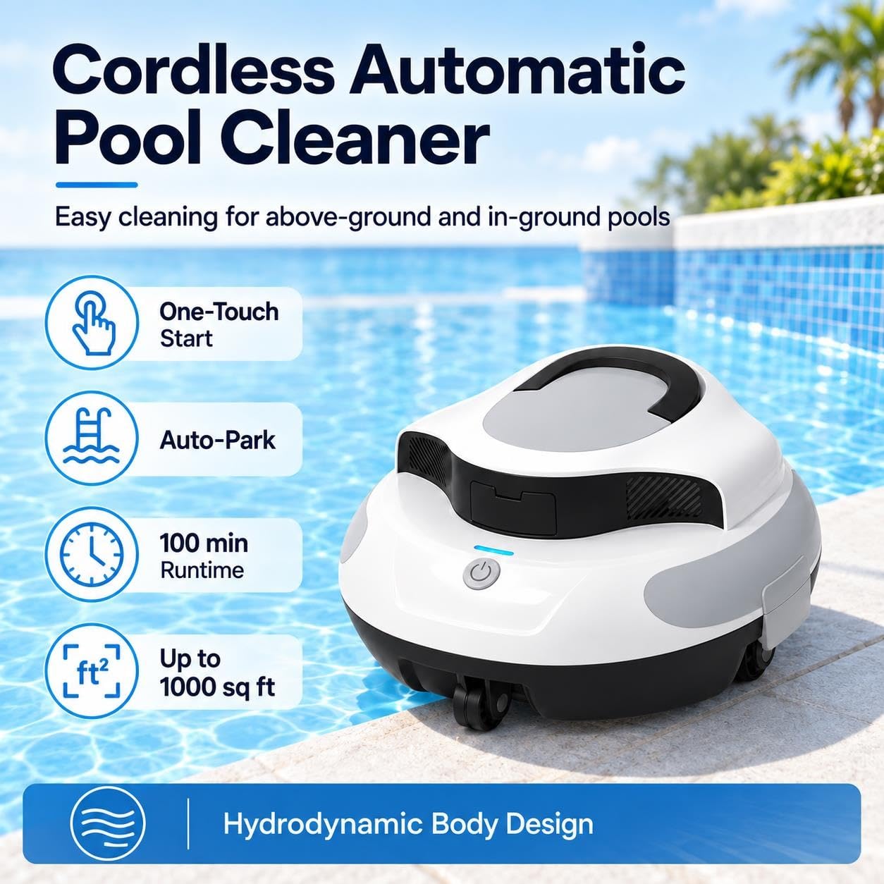 Robot Nettoyeur de Piscine Hors Sol, Batterie 5000 mAh