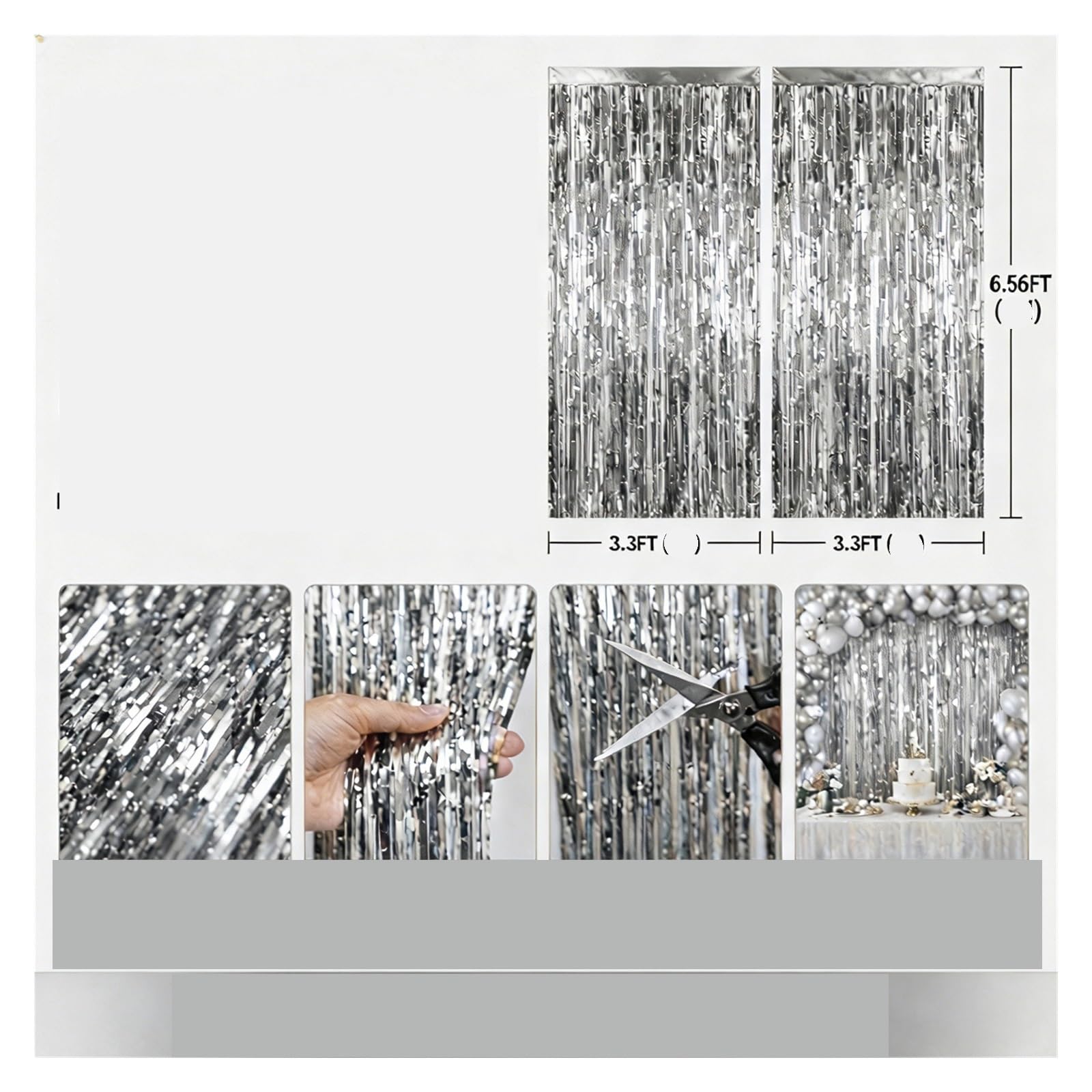 Cortinas con flecos de papel aluminio plateado 20 piezas, cortinas fondo for decoración fiestas, puertas y paredes Para Hogar