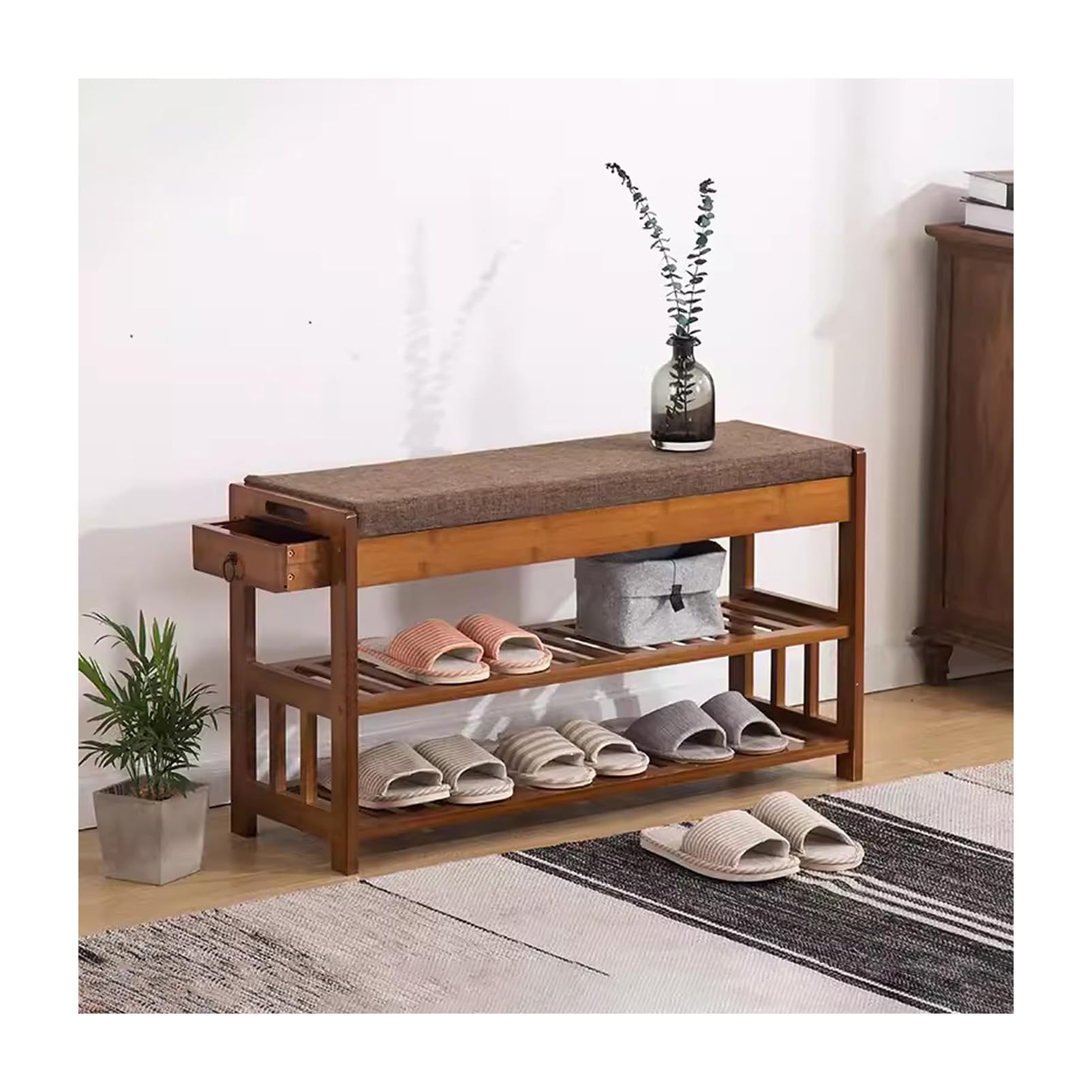 GYEQXKT Stylish Upholstered Entryway Bench with Shoe Storage Solid Wood Design for Bedroom Living Room Hallway Mudroom & Closet - Perfect for Organized Entryways