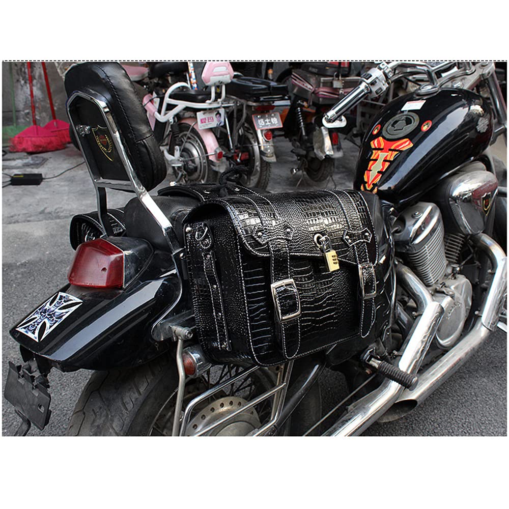 1 Par de Alforjas Laterales para Motocicleta Cuero PU Impermeable Asiento Trasero Bolsa para Sillín Herramienta de Viaje Equipaje Trasero Negro