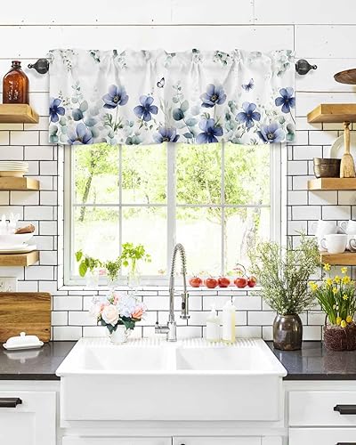 Miniatura 8 de Cortinas pequeñas de cenefa de ventana de flores para baño y cocina, 1 paquete de cortinas aislantes térmicas de 54 x 18 pulgadas, cortinas cortas