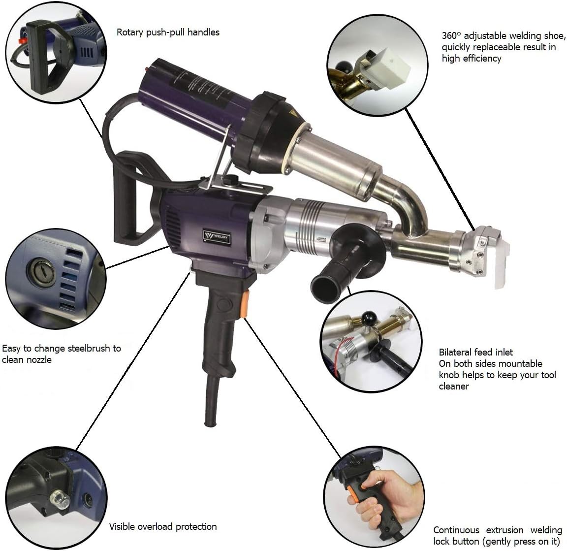 Weldy AC220V Handheld Plastic Extrusion Welding Machine Extruder Welder Gun Booster EX2
