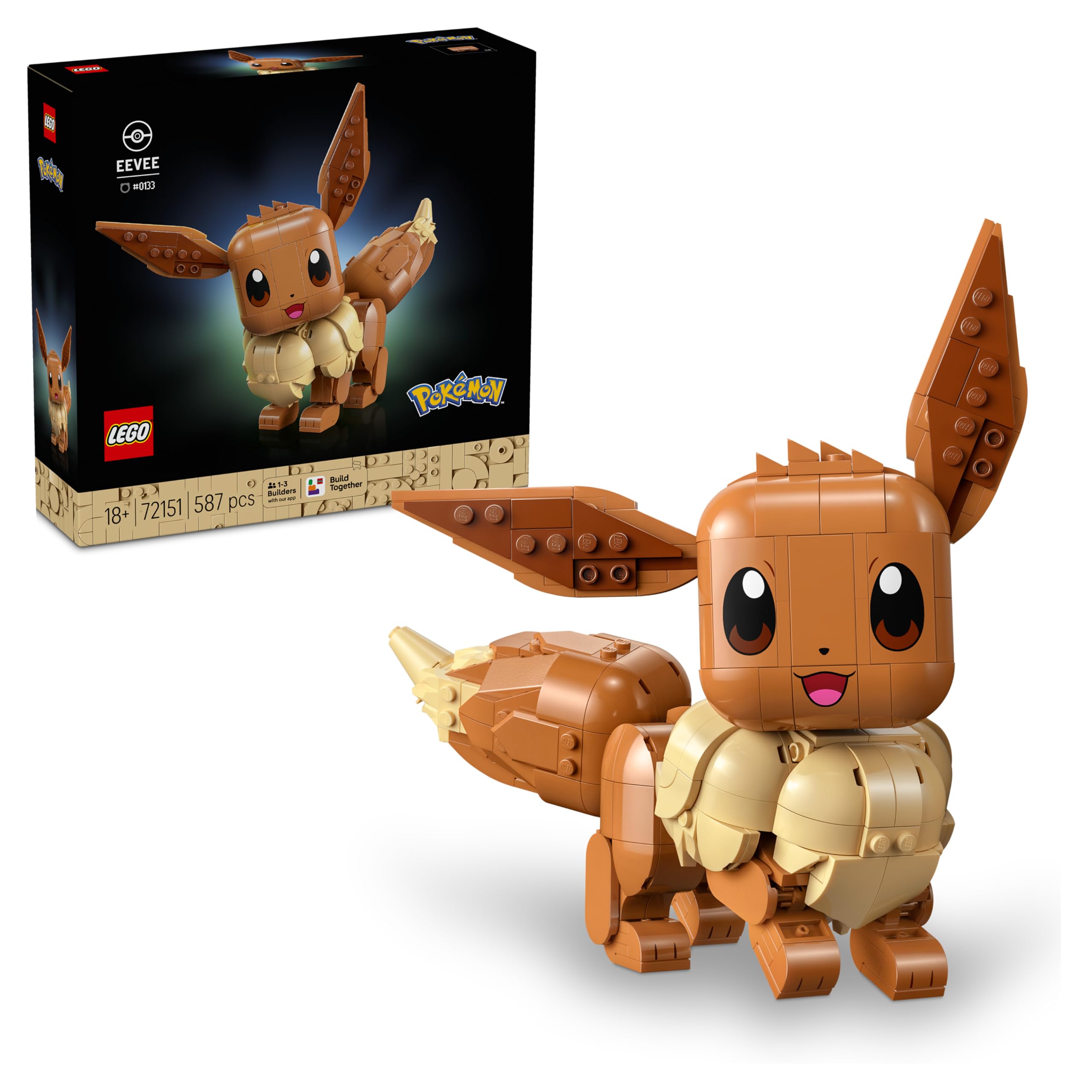 LEGO Pokémon Eevee Personaggio - Kit Modellismo per Adulti Tratto dall'Anime con Arti, Orecchie e Coda Snodabili - Decorazione Fai da Te per Camera o Scrivania - Regalo per Gamer da Collezione - 72151