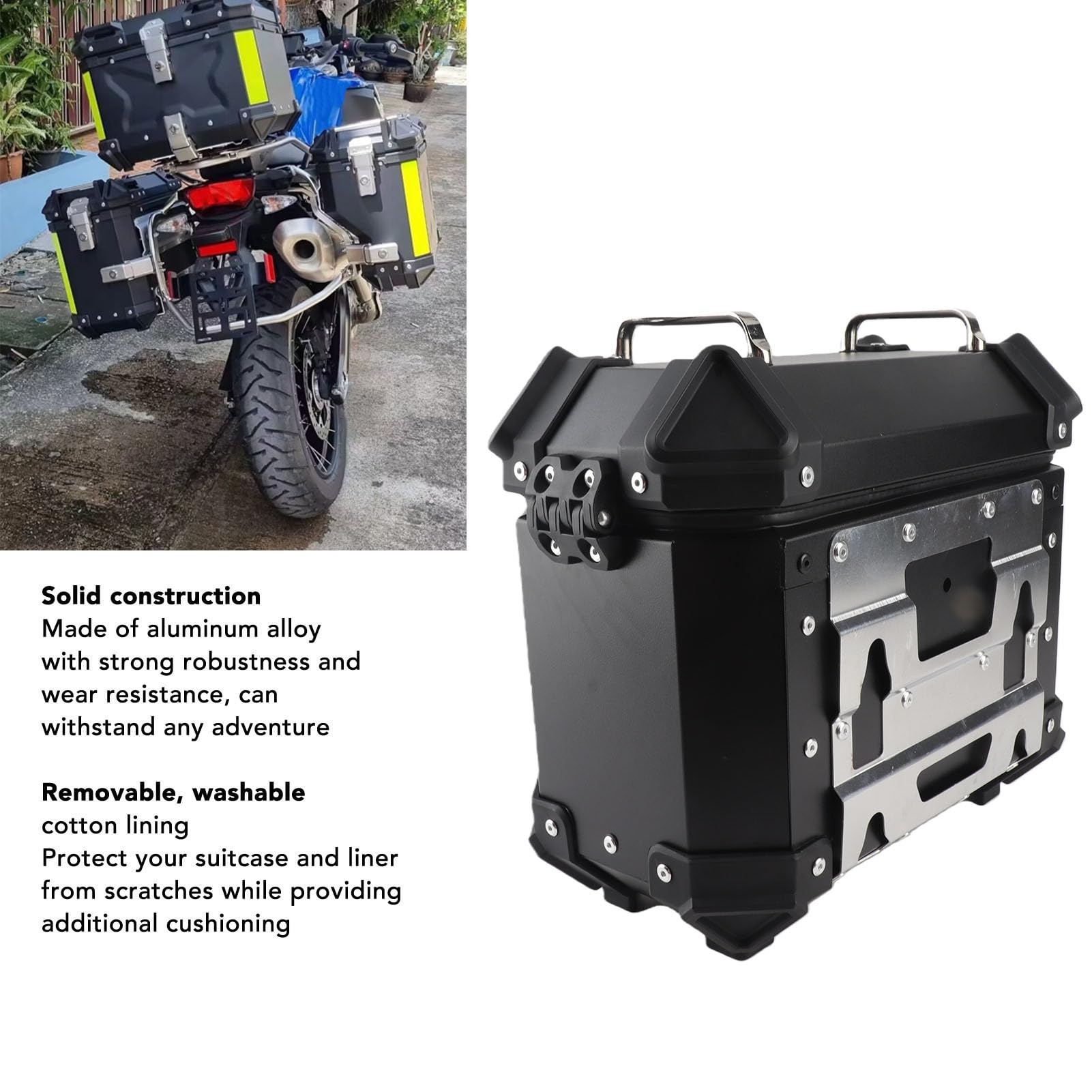 Valise Latérale de Moto 18 L en Alliage D'aluminium Haute Résistance, étanche, à Dégagement Rapide, Compatible avec, avec Supports de Support, Verrouillage de sécurité et (Black)