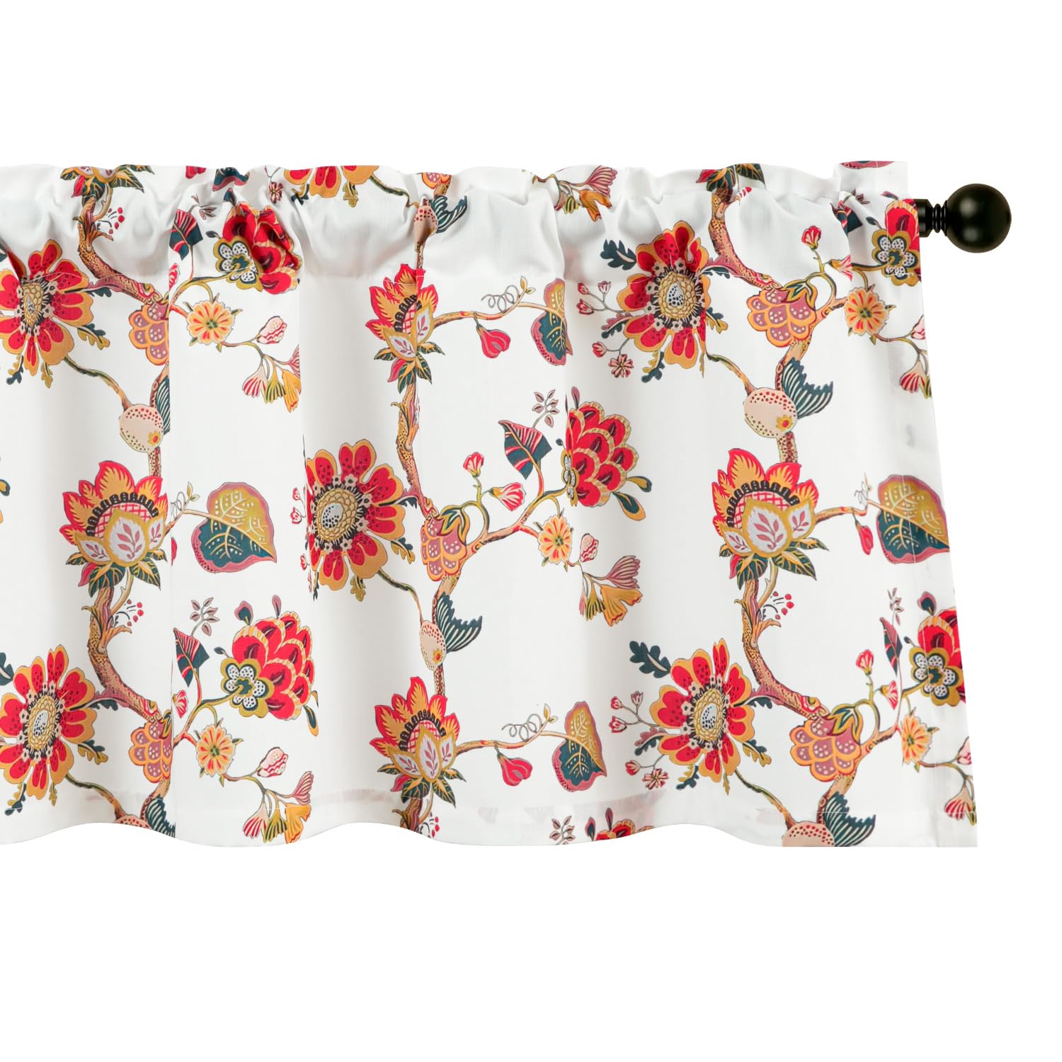 Leeva Floral Bedroom Valance Curtains, Linen Textured Valance Home Decor Rod Pocket Curtain Drapery for Dining Room, 1 Pack, 52 x 18 Inches, Red