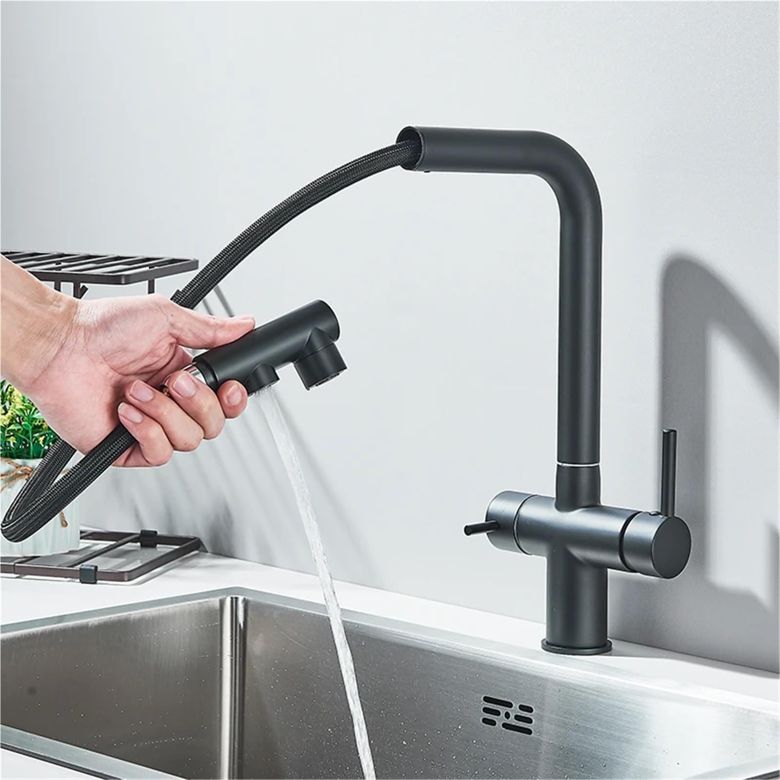 Grifo de cocina y baño de doble manija de metal