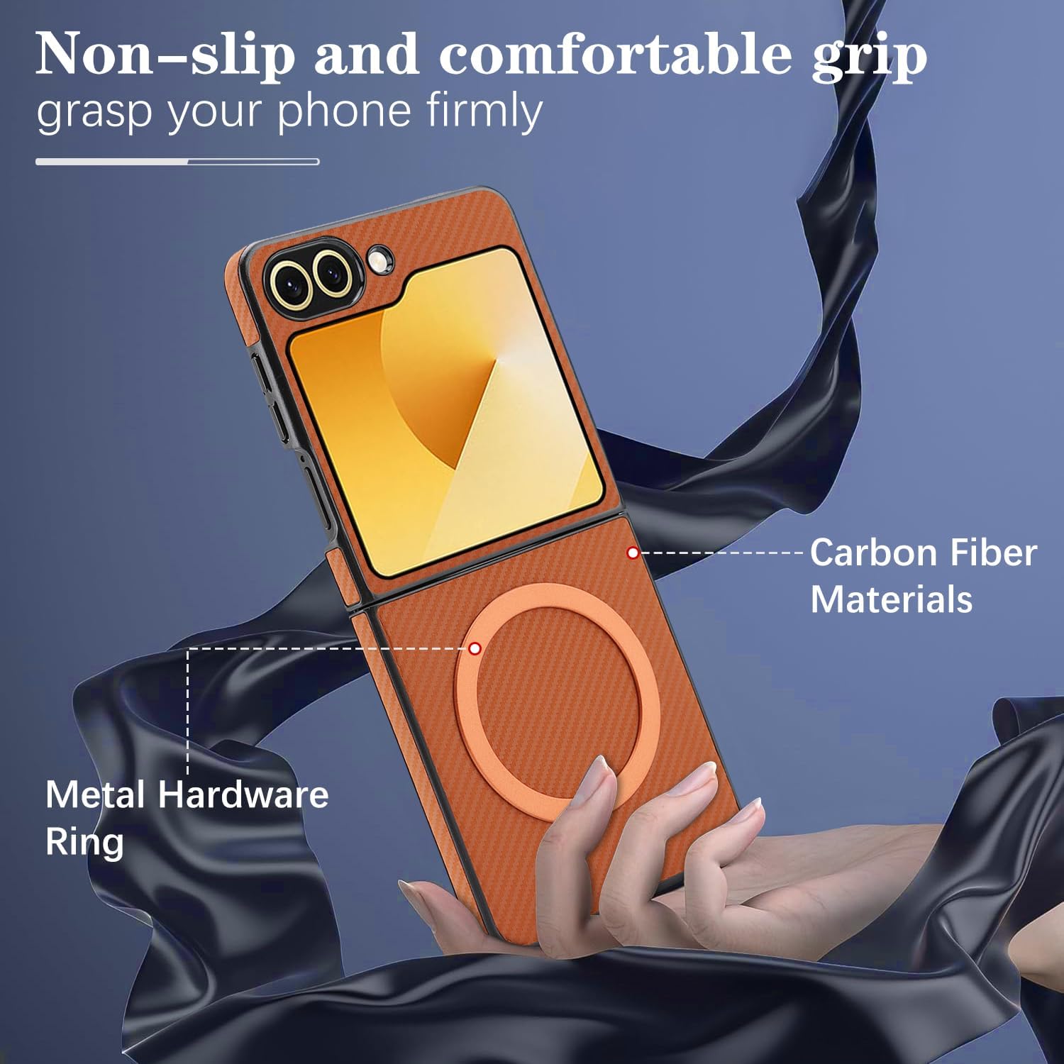 Asuwish Phone Case for Samsung Galaxy Z Flip 6/Z Flip 7 FE 5G Magnetic Carbon Fiber Cell Cover，Compatible with MagSafe Shockproof Protection Hard Holder Z6 G Flip6 ZFlip Flip7 Women Men Brown image 5
