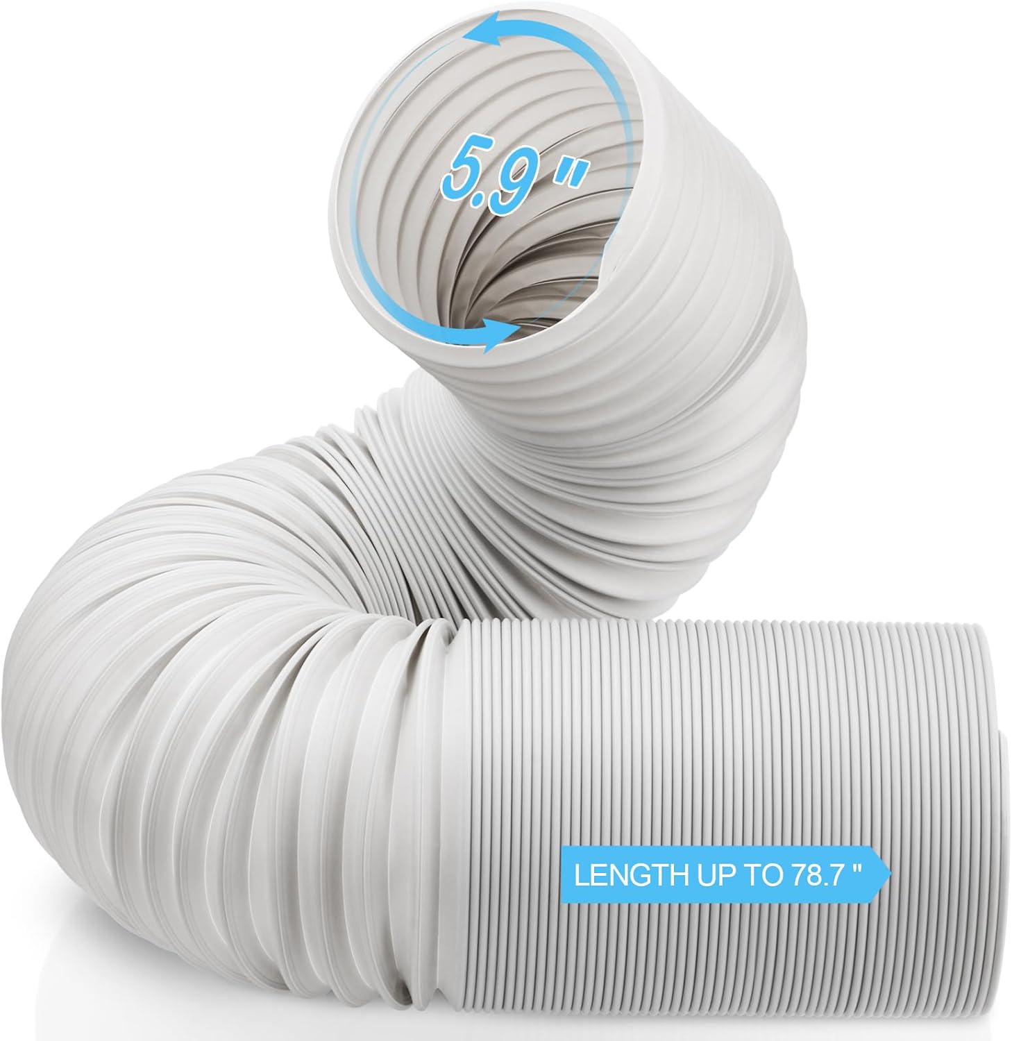 Portable Air Conditioner Hose - AC Hose with 5.9" Diameter, Anti-Clockwise Thread, Length up to 78.7" - Exhaust Hose for Portable AC Vent Compatible