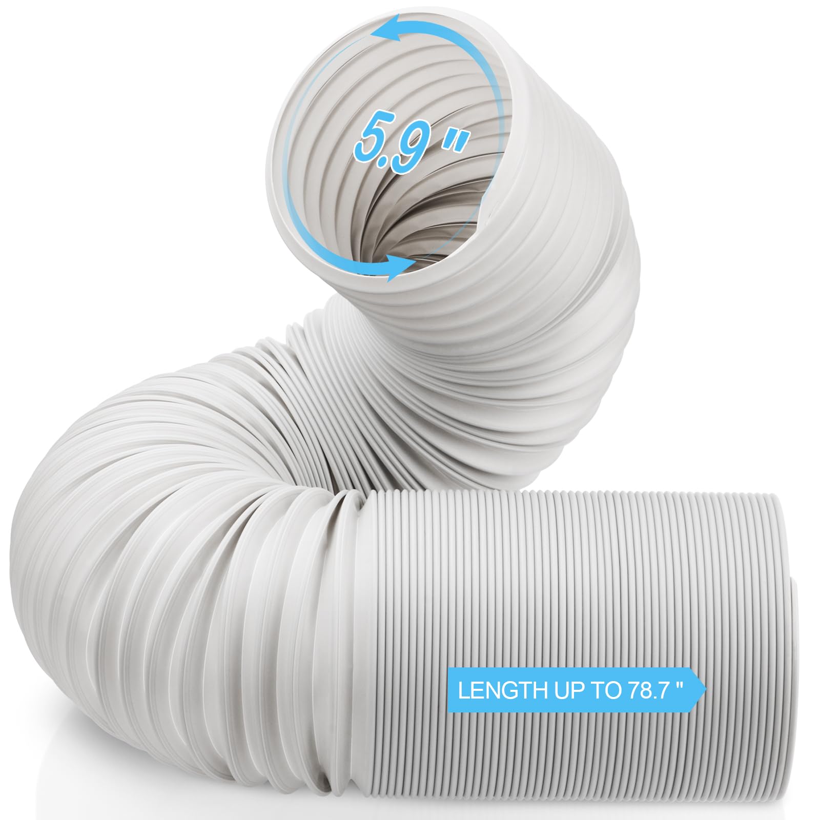 Portable Air Conditioner Hose - AC Hose with 5.9" Diameter, Anti-Clockwise Thread, Length up to 78.7" - Exhaust Hose for Portable AC Vent Compatible