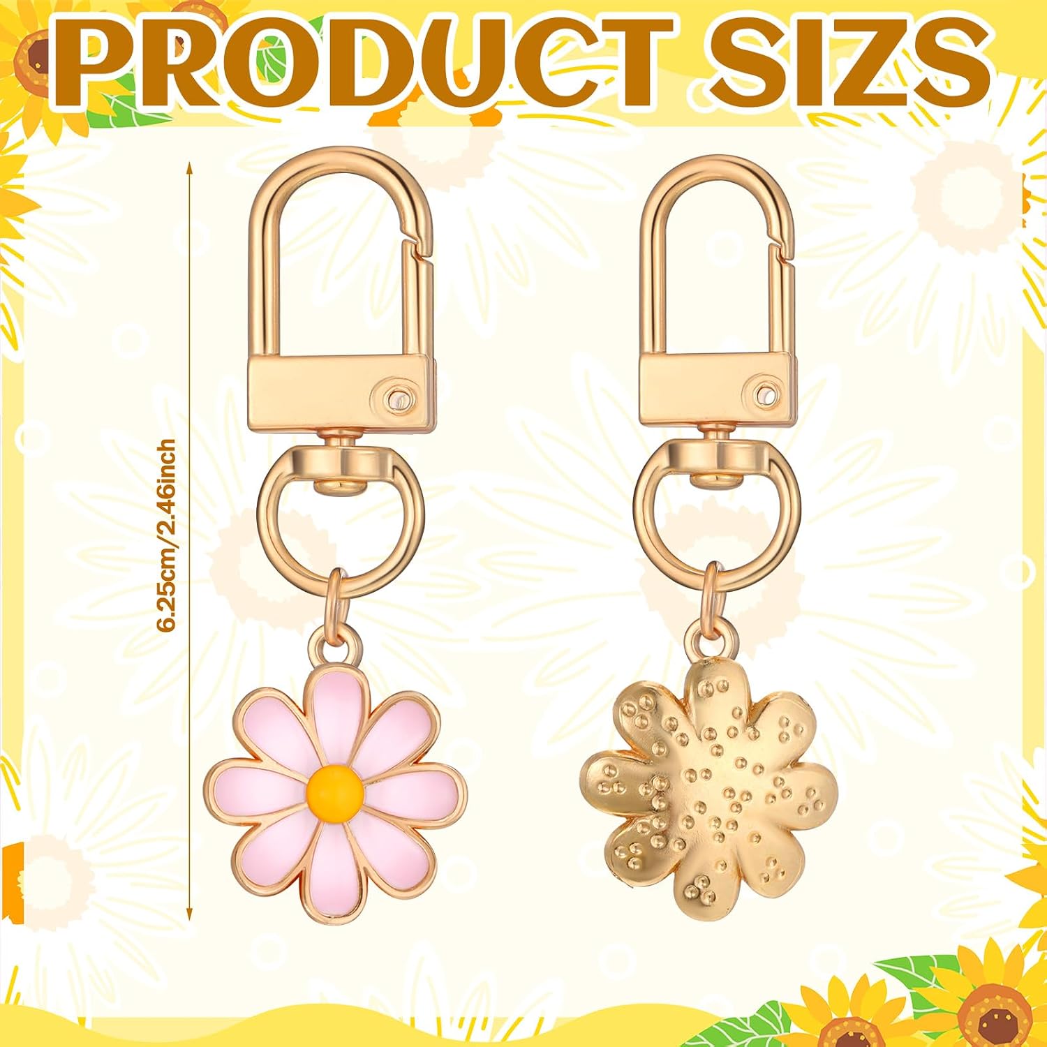 Landical 24 Pcs Summer Floral Keychain Bulk Boho Purse Charms Daisy Cherry Key Rings for Handbags Accessory for Women