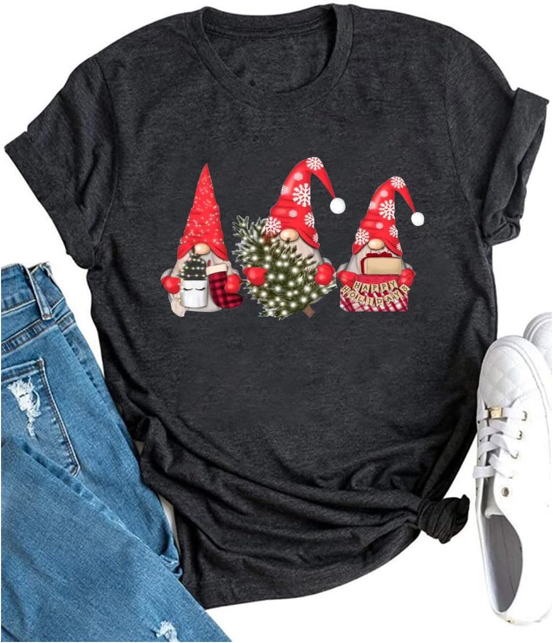 Plaid Christmas Gnomes T Shirt for Women Santa Funny Graphic Tee Shirt Merry Christmas Tees Celebrate Xmas Vacation Tops