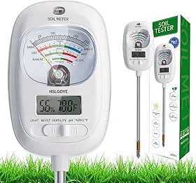HSLGOVE Kit de teste de solo, medidor de umidade do solo de 7 em um/medidor de pH do solo/fertilidade, testador de solo de tela dupla com temperatura digital do solo/temperatura do ar e umidade para
